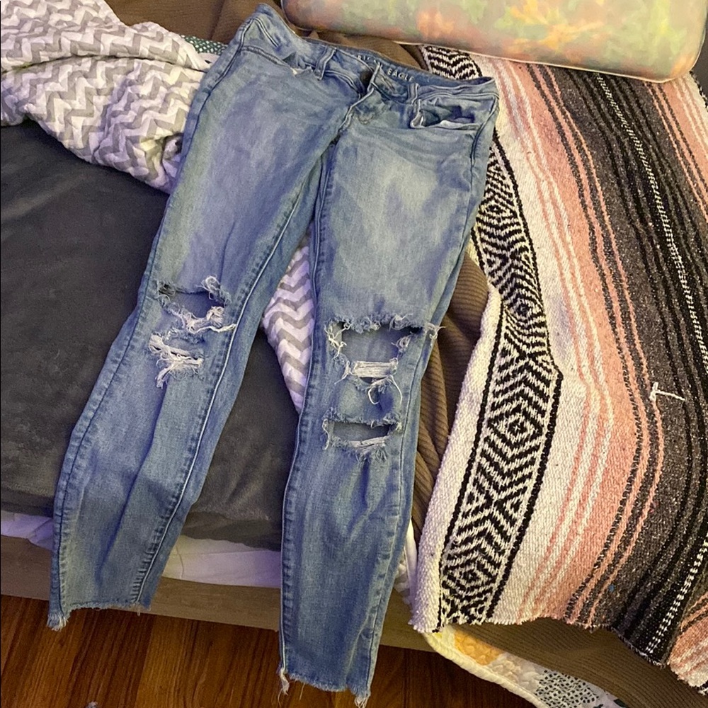 American Eagle Outfitters Blue Skinny Jeans Distressed Style